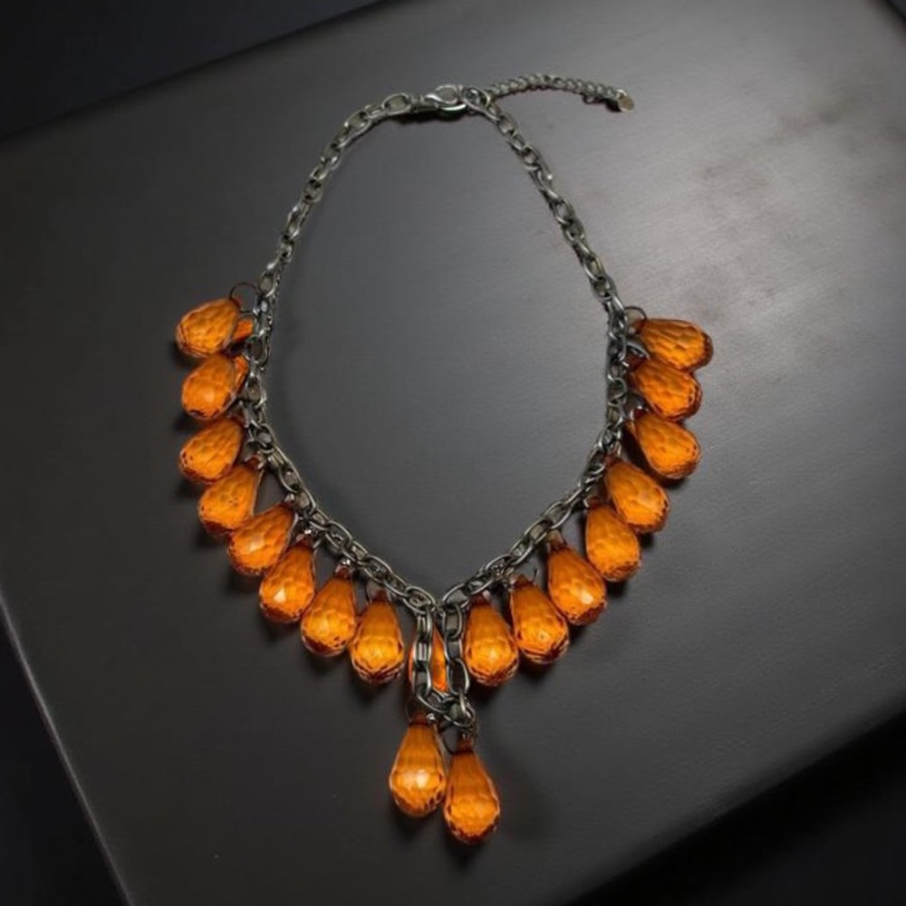 Vintage Napier Faceted Amber Resin Teardrop Statement Necklace 90s Runway Style